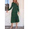 image:imagePRETTYGARDEN Womens Fall Midi Wedding Guest Dresses  Floral Boho Puff Long Sleeve Flowy Long Smocked Tiered Pockets Fit and Flare Holiday Party Elegant Spring OutfitsDark Green