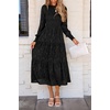 image:imagePRETTYGARDEN Womens Fall Midi Wedding Guest Dresses  Floral Boho Puff Long Sleeve Flowy Long Smocked Tiered Pockets Fit and Flare Holiday Party Elegant Spring OutfitsBlack