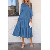 image:imagePRETTYGARDEN Womens Fall Midi Wedding Guest Dresses  Floral Boho Puff Long Sleeve Flowy Long Smocked Tiered Pockets Fit and Flare Holiday Party Elegant Spring OutfitsBlue