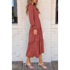 image:imagePRETTYGARDEN Womens Fall Midi Wedding Guest Dresses  Floral Boho Puff Long Sleeve Flowy Long Smocked Tiered Pockets Fit and Flare Holiday Party Elegant Spring OutfitsBean Paste Red