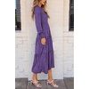 image:imagePRETTYGARDEN Womens Fall Midi Wedding Guest Dresses  Floral Boho Puff Long Sleeve Flowy Long Smocked Tiered Pockets Fit and Flare Holiday Party Elegant Spring OutfitsDark Purple