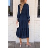 image:imagePRETTYGARDEN Womens Fall Midi Wedding Guest Dresses  Floral Boho Puff Long Sleeve Flowy Long Smocked Tiered Pockets Fit and Flare Holiday Party Elegant Spring OutfitsDark Blue