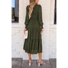 image:imagePRETTYGARDEN Womens Fall Midi Wedding Guest Dresses  Floral Boho Puff Long Sleeve Flowy Long Smocked Tiered Pockets Fit and Flare Holiday Party Elegant Spring OutfitsArmy Green