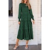 image:imagePRETTYGARDEN Womens Fall Midi Wedding Guest Dresses  Floral Boho Puff Long Sleeve Flowy Long Smocked Tiered Pockets Fit and Flare Holiday Party Elegant Spring OutfitsDark Green