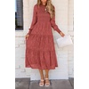 image:imagePRETTYGARDEN Womens Fall Midi Wedding Guest Dresses  Floral Boho Puff Long Sleeve Flowy Long Smocked Tiered Pockets Fit and Flare Holiday Party Elegant Spring OutfitsBean Paste Red