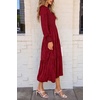 image:imagePRETTYGARDEN Womens Fall Midi Wedding Guest Dresses  Floral Boho Puff Long Sleeve Flowy Long Smocked Tiered Pockets Fit and Flare Holiday Party Elegant Spring OutfitsRed