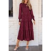 image:imagePRETTYGARDEN Womens Fall Midi Wedding Guest Dresses  Floral Boho Puff Long Sleeve Flowy Long Smocked Tiered Pockets Fit and Flare Holiday Party Elegant Spring OutfitsWine Red