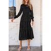 image:imagePRETTYGARDEN Womens Fall Midi Wedding Guest Dresses  Floral Boho Puff Long Sleeve Flowy Long Smocked Tiered Pockets Fit and Flare Holiday Party Elegant Spring OutfitsBlack