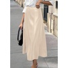 image:imagePRETTYGARDEN Womens Faux Leather High Waisted Midi Skirt  Flowy A Line Pleated Skirts Elegant Swing Flared Work Business Casual Outfits Fall Winter Fashion ClothesBeige