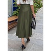 image:imagePRETTYGARDEN Womens Faux Leather High Waisted Midi Skirt  Flowy A Line Pleated Skirts Elegant Swing Flared Work Business Casual Outfits Fall Winter Fashion ClothesArmy Green