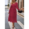 image:imagePRETTYGARDEN Womens Floral Boho Long Sleeve Maxi Dress  Wrap V Neck Flowy A Line Swing Dresses Belted Elegant Spring Fall Outfit for Wedding Guest Vacation Date Night PartySolid Wine Red