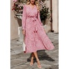 image:imagePRETTYGARDEN Womens Floral Boho Long Sleeve Maxi Dress  Wrap V Neck Flowy A Line Swing Dresses Belted Elegant Spring Fall Outfit for Wedding Guest Vacation Date Night PartyWine Red