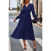 image:imagePRETTYGARDEN Womens Floral Boho Long Sleeve Maxi Dress  Wrap V Neck Flowy A Line Swing Dresses Belted Elegant Spring Fall Outfit for Wedding Guest Vacation Date Night PartySolid Navy