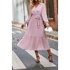 image:imagePRETTYGARDEN Womens Floral Boho Long Sleeve Maxi Dress  Wrap V Neck Flowy A Line Swing Dresses Belted Elegant Spring Fall Outfit for Wedding Guest Vacation Date Night PartySolid Pink