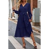 image:imagePRETTYGARDEN Womens Floral Boho Long Sleeve Maxi Dress  Wrap V Neck Flowy A Line Swing Dresses Belted Elegant Spring Fall Outfit for Wedding Guest Vacation Date Night PartySolid Navy