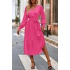 image:imagePRETTYGARDEN Womens Floral Boho Long Sleeve Maxi Dress  Wrap V Neck Flowy A Line Swing Dresses Belted Elegant Spring Fall Outfit for Wedding Guest Vacation Date Night PartySolid Rose Red