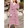 image:imagePRETTYGARDEN Womens Floral Boho Long Sleeve Maxi Dress  Wrap V Neck Flowy A Line Swing Dresses Belted Elegant Spring Fall Outfit for Wedding Guest Vacation Date Night PartyWine Red