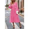 image:imagePRETTYGARDEN Womens Floral Boho Long Sleeve Maxi Dress  Wrap V Neck Flowy A Line Swing Dresses Belted Elegant Spring Fall Outfit for Wedding Guest Vacation Date Night PartySolid Rose Pink