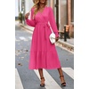 image:imagePRETTYGARDEN Womens Floral Boho Long Sleeve Maxi Dress  Wrap V Neck Flowy A Line Swing Dresses Belted Elegant Spring Fall Outfit for Wedding Guest Vacation Date Night PartySolid Rose Red