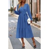 image:imagePRETTYGARDEN Womens Floral Boho Long Sleeve Maxi Dress  Wrap V Neck Flowy A Line Swing Dresses Belted Elegant Spring Fall Outfit for Wedding Guest Vacation Date Night PartySolid Dark Bule