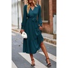 image:imagePRETTYGARDEN Womens Floral Boho Long Sleeve Maxi Dress  Wrap V Neck Flowy A Line Swing Dresses Belted Elegant Spring Fall Outfit for Wedding Guest Vacation Date Night PartySolid Lake Blue