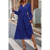 image:imagePRETTYGARDEN Womens Floral Boho Long Sleeve Maxi Dress  Wrap V Neck Flowy A Line Swing Dresses Belted Elegant Spring Fall Outfit for Wedding Guest Vacation Date Night PartySolid Blue