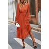 image:imagePRETTYGARDEN Womens Floral Boho Long Sleeve Maxi Dress  Wrap V Neck Flowy A Line Swing Dresses Belted Elegant Spring Fall Outfit for Wedding Guest Vacation Date Night PartySolid Brick Red