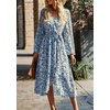 image:imagePRETTYGARDEN Womens Floral Boho Long Sleeve Maxi Dress  Wrap V Neck Flowy A Line Swing Dresses Belted Elegant Spring Fall Outfit for Wedding Guest Vacation Date Night PartyFloral Blue