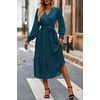 image:imagePRETTYGARDEN Womens Floral Boho Long Sleeve Maxi Dress  Wrap V Neck Flowy A Line Swing Dresses Belted Elegant Spring Fall Outfit for Wedding Guest Vacation Date Night PartySolid Lake Blue