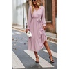image:imagePRETTYGARDEN Womens Floral Boho Long Sleeve Maxi Dress  Wrap V Neck Flowy A Line Swing Dresses Belted Elegant Spring Fall Outfit for Wedding Guest Vacation Date Night PartySolid Pink