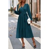 image:imagePRETTYGARDEN Womens Floral Boho Long Sleeve Maxi Dress  Wrap V Neck Flowy A Line Swing Dresses Belted Elegant Spring Fall Outfit for Wedding Guest Vacation Date Night PartySolid Lake Blue