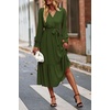image:imagePRETTYGARDEN Womens Floral Boho Long Sleeve Maxi Dress  Wrap V Neck Flowy A Line Swing Dresses Belted Elegant Spring Fall Outfit for Wedding Guest Vacation Date Night PartySolid Army Green