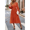 image:imagePRETTYGARDEN Womens Floral Boho Long Sleeve Maxi Dress  Wrap V Neck Flowy A Line Swing Dresses Belted Elegant Spring Fall Outfit for Wedding Guest Vacation Date Night PartySolid Brick Red