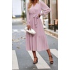 image:imagePRETTYGARDEN Womens Floral Boho Long Sleeve Maxi Dress  Wrap V Neck Flowy A Line Swing Dresses Belted Elegant Spring Fall Outfit for Wedding Guest Vacation Date Night PartySolid Pink