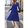 image:imagePRETTYGARDEN Womens Floral Boho Long Sleeve Maxi Dress  Wrap V Neck Flowy A Line Swing Dresses Belted Elegant Spring Fall Outfit for Wedding Guest Vacation Date Night PartySolid Blue