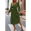 image:imagePRETTYGARDEN Womens Floral Boho Long Sleeve Maxi Dress  Wrap V Neck Flowy A Line Swing Dresses Belted Elegant Spring Fall Outfit for Wedding Guest Vacation Date Night PartySolid Army Green