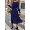 image:imagePRETTYGARDEN Womens Floral Boho Long Sleeve Maxi Dress  Wrap V Neck Flowy A Line Swing Dresses Belted Elegant Spring Fall Outfit for Wedding Guest Vacation Date Night PartySolid Navy