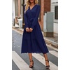 image:imagePRETTYGARDEN Womens Floral Boho Long Sleeve Maxi Dress  Wrap V Neck Flowy A Line Swing Dresses Belted Elegant Spring Fall Outfit for Wedding Guest Vacation Date Night PartySolid Navy