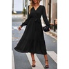 image:imagePRETTYGARDEN Womens Floral Boho Long Sleeve Maxi Dress  Wrap V Neck Flowy A Line Swing Dresses Belted Elegant Spring Fall Outfit for Wedding Guest Vacation Date Night PartySolid Black