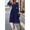 image:imagePRETTYGARDEN Womens Floral Boho Long Sleeve Maxi Dress  Wrap V Neck Flowy A Line Swing Dresses Belted Elegant Spring Fall Outfit for Wedding Guest Vacation Date Night PartySolid Navy