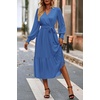 image:imagePRETTYGARDEN Womens Floral Boho Long Sleeve Maxi Dress  Wrap V Neck Flowy A Line Swing Dresses Belted Elegant Spring Fall Outfit for Wedding Guest Vacation Date Night PartySolid Dark Bule