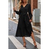 image:imagePRETTYGARDEN Womens Floral Boho Long Sleeve Maxi Dress  Wrap V Neck Flowy A Line Swing Dresses Belted Elegant Spring Fall Outfit for Wedding Guest Vacation Date Night PartySolid Black