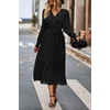 image:imagePRETTYGARDEN Womens Floral Boho Long Sleeve Maxi Dress  Wrap V Neck Flowy A Line Swing Dresses Belted Elegant Spring Fall Outfit for Wedding Guest Vacation Date Night PartySolid Black