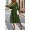 image:imagePRETTYGARDEN Womens Floral Boho Long Sleeve Maxi Dress  Wrap V Neck Flowy A Line Swing Dresses Belted Elegant Spring Fall Outfit for Wedding Guest Vacation Date Night PartySolid Army Green