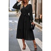 image:imagePRETTYGARDEN Womens Floral Boho Long Sleeve Maxi Dress  Wrap V Neck Flowy A Line Swing Dresses Belted Elegant Spring Fall Outfit for Wedding Guest Vacation Date Night PartySolid Black