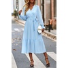 image:imagePRETTYGARDEN Womens Floral Boho Long Sleeve Maxi Dress  Wrap V Neck Flowy A Line Swing Dresses Belted Elegant Spring Fall Outfit for Wedding Guest Vacation Date Night PartySolid Light Blue