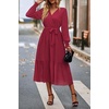 image:imagePRETTYGARDEN Womens Floral Boho Long Sleeve Maxi Dress  Wrap V Neck Flowy A Line Swing Dresses Belted Elegant Spring Fall Outfit for Wedding Guest Vacation Date Night PartySolid Wine Red
