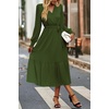 image:imagePRETTYGARDEN Womens Floral Boho Long Sleeve Maxi Dress  Wrap V Neck Flowy A Line Swing Dresses Belted Elegant Spring Fall Outfit for Wedding Guest Vacation Date Night PartySolid Army Green