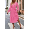 image:imagePRETTYGARDEN Womens Floral Boho Long Sleeve Maxi Dress  Wrap V Neck Flowy A Line Swing Dresses Belted Elegant Spring Fall Outfit for Wedding Guest Vacation Date Night PartySolid Rose Pink