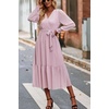 image:imagePRETTYGARDEN Womens Floral Boho Long Sleeve Maxi Dress  Wrap V Neck Flowy A Line Swing Dresses Belted Elegant Spring Fall Outfit for Wedding Guest Vacation Date Night PartySolid Pink